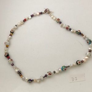 Beaded necklace w pearls, glass & cloisonné (#D2)